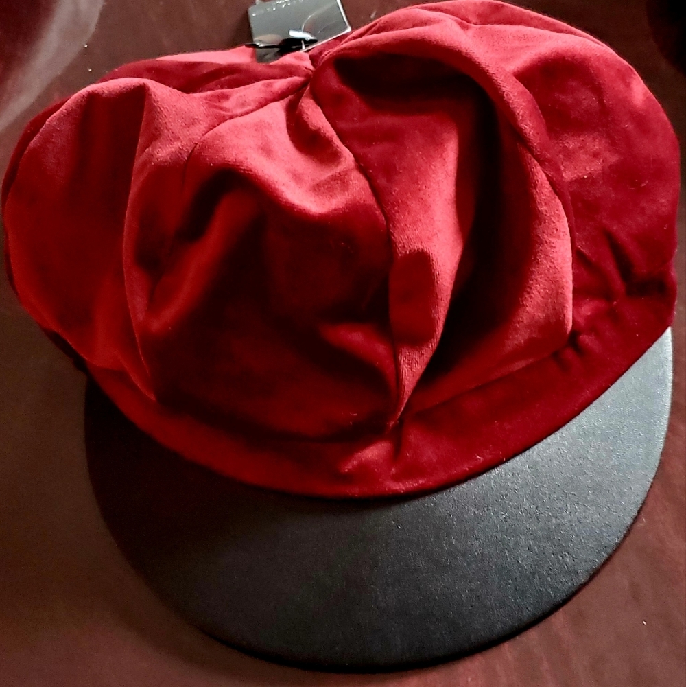 Rampage Women Red Velvet Visor Barret with Black Brim